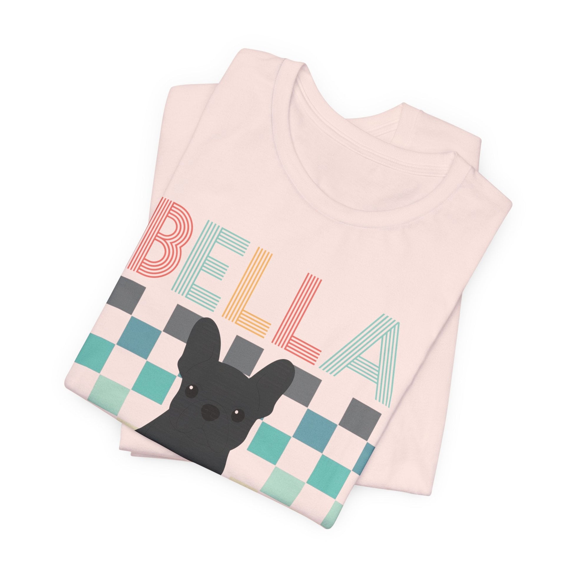 Printify T-Shirt Black French Bulldog Checkered Tee