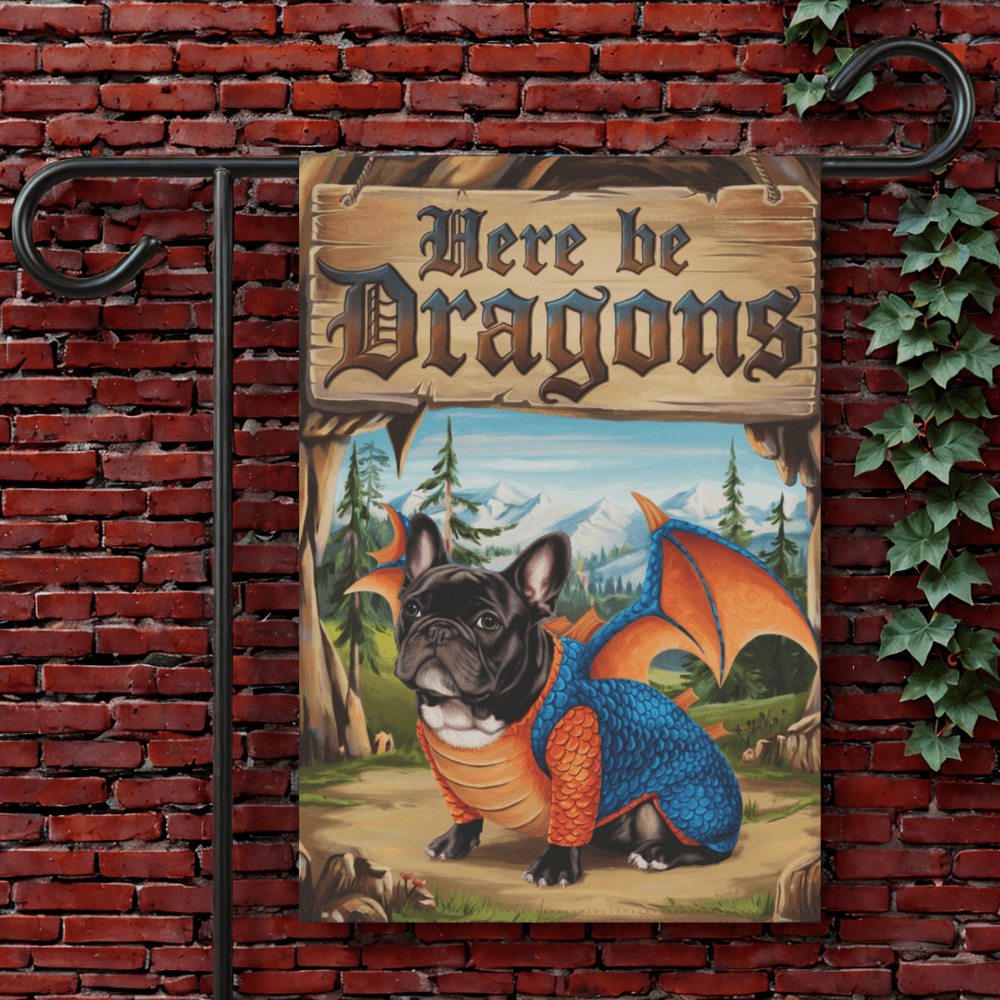 Printify Garden Flag 12'' × 18'' Black French Bulldog Dog Dragon Garden Flag