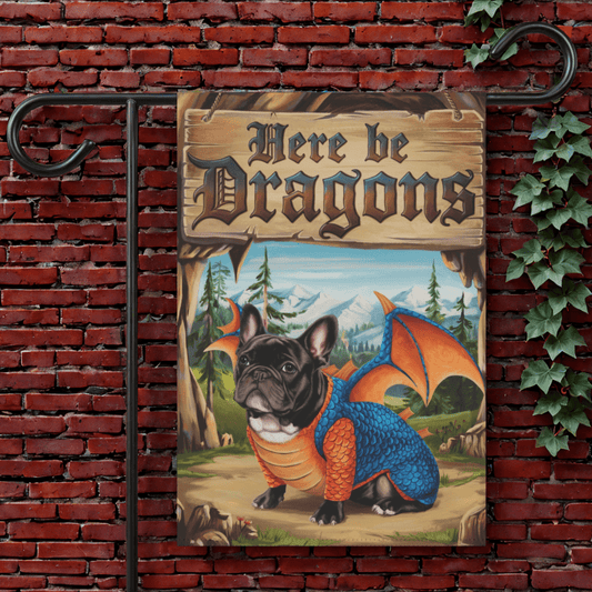 Printify Garden Flag 12'' × 18'' Black French Bulldog Dog Dragon Garden Flag