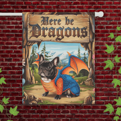 Printify Garden Flag 24.5'' × 32'' Black French Bulldog Dog Dragon Garden Flag