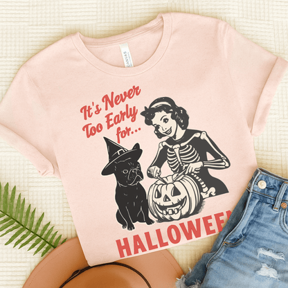 Black French Bulldog Early Halloween TShirt Soft Pink