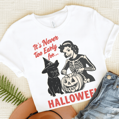 Black French Bulldog Early Halloween TShirt White