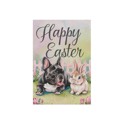 Printify Home Decor Black French Bulldog Easter Garden Flag, Front Yard Spring Decor, Flower Decorations