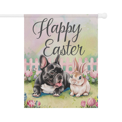 Printify Home Decor 24.5'' × 32'' Black French Bulldog Easter Garden Flag, Front Yard Spring Decor, Flower Decorations