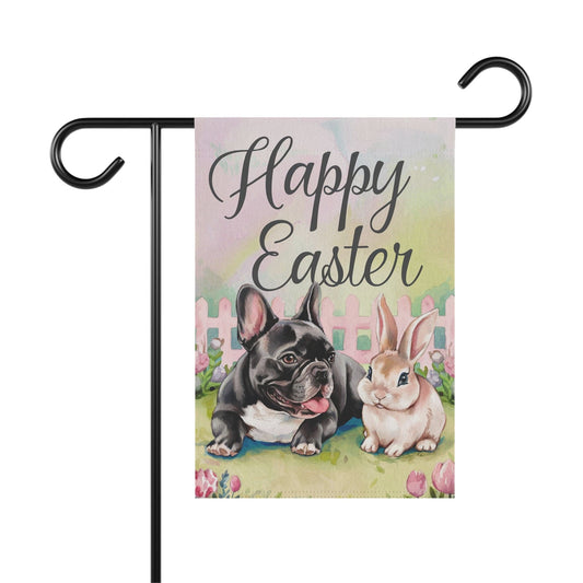 Printify Home Decor 12'' × 18'' Black French Bulldog Easter Garden Flag, Front Yard Spring Decor, Flower Decorations