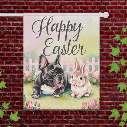 Printify Garden Flag 24.5'' × 32'' Black French Bulldog Easter Garden Flag