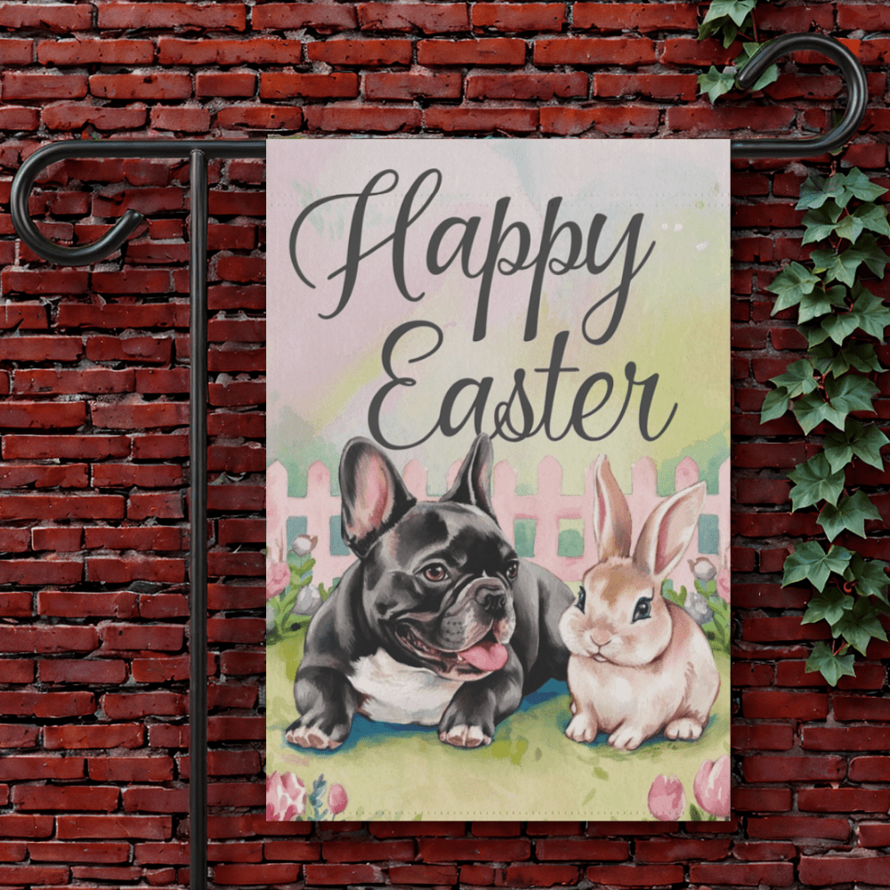 Printify Garden Flag 12'' × 18'' Black French Bulldog Easter Garden Flag