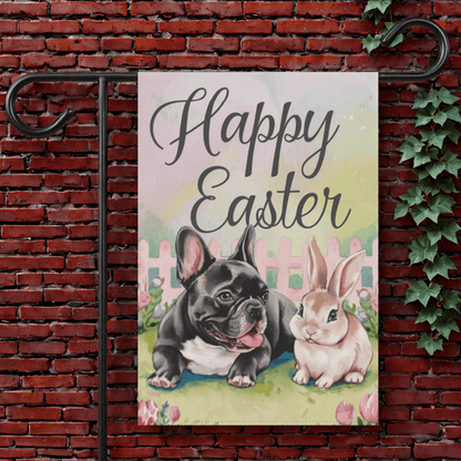 Printify Garden Flag 12'' × 18'' Black French Bulldog Easter Garden Flag