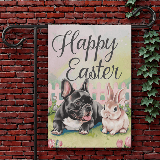 Printify Garden Flag 12'' × 18'' Black French Bulldog Easter Garden Flag