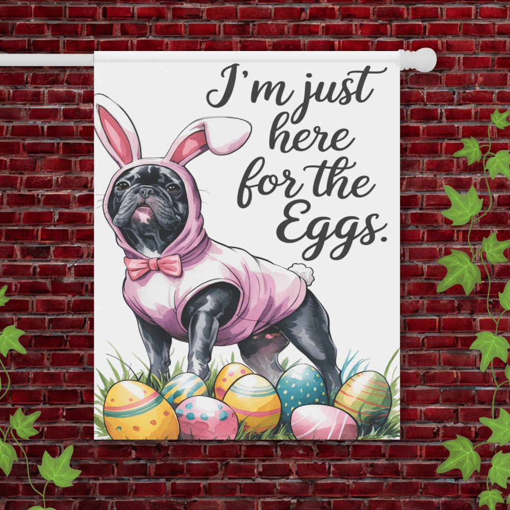 Printify Garden Flag 24.5'' × 32'' Black French Bulldog Easter Garden Flag