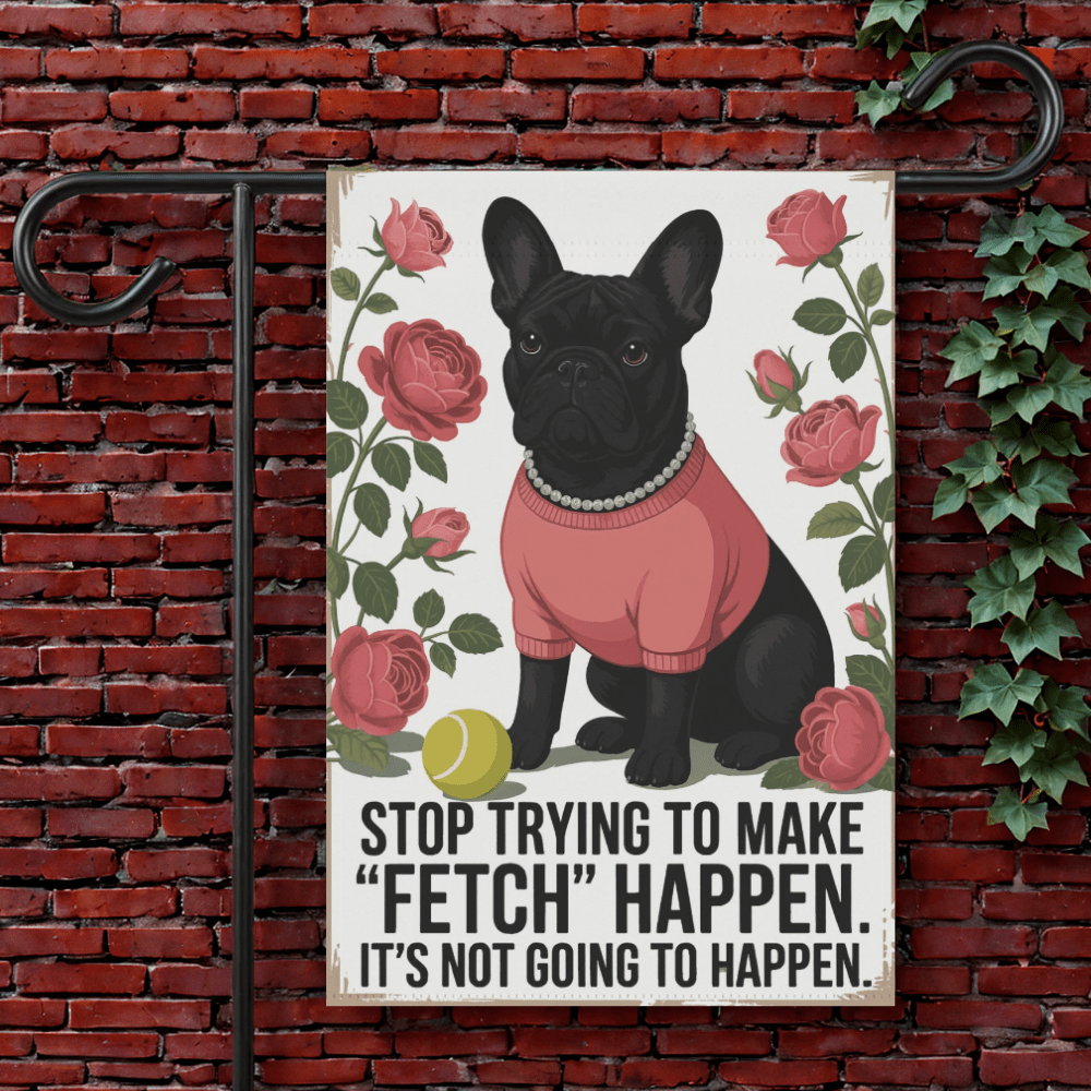 Black French Bulldog Fetch Garden Flag 12'' × 18''