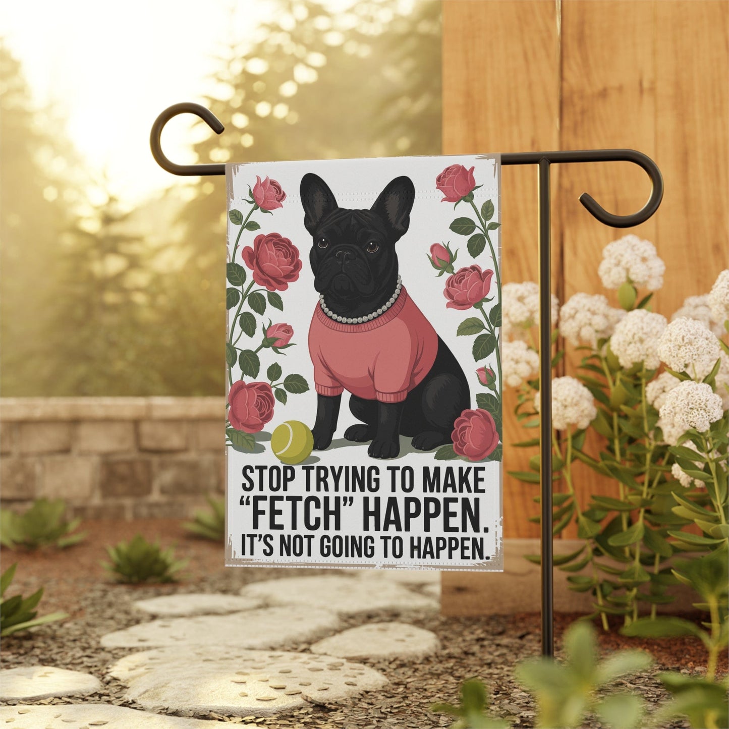 Black French Bulldog Fetch Garden Flag