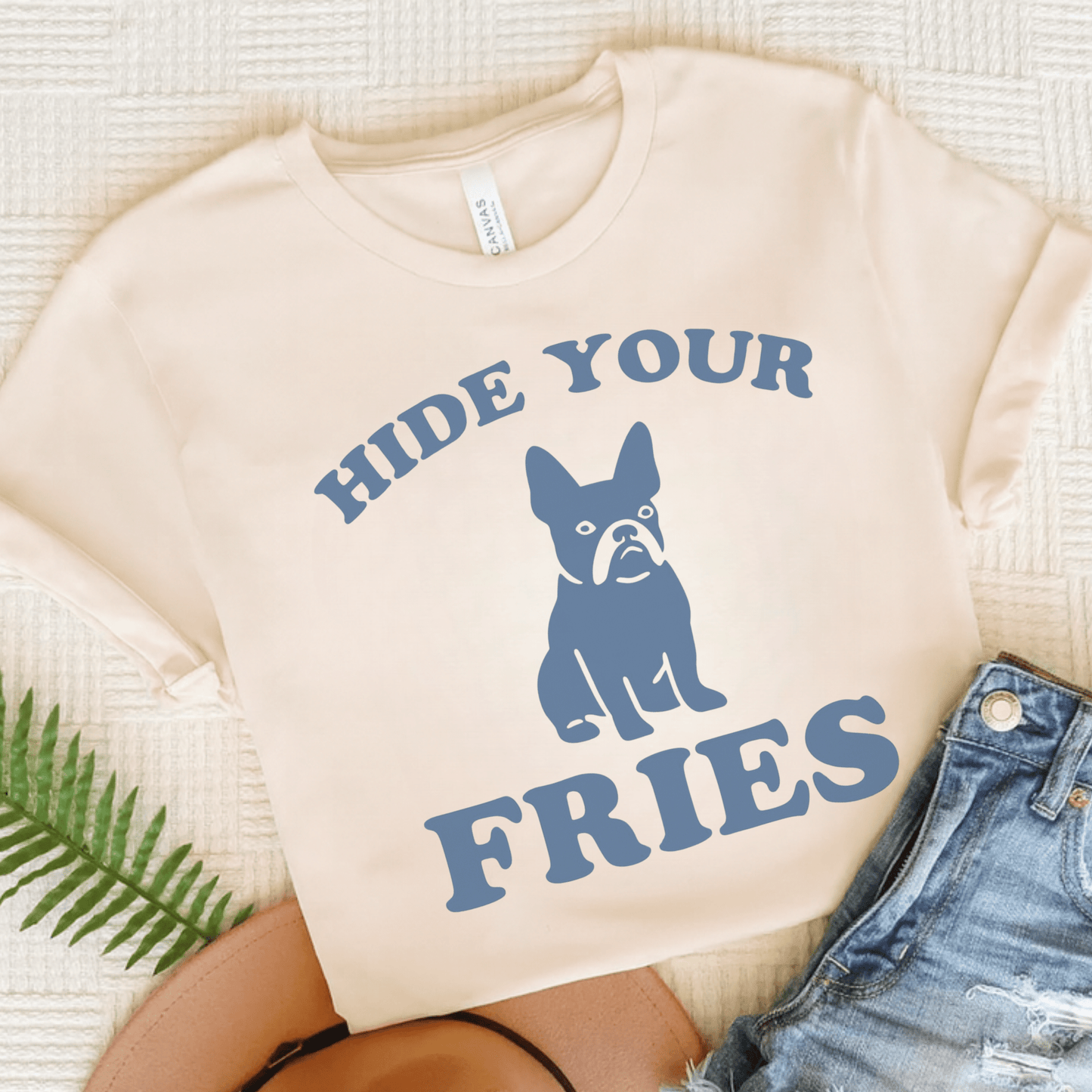 Printify T-Shirt Natural / S Black French Bulldog Fries TShirt