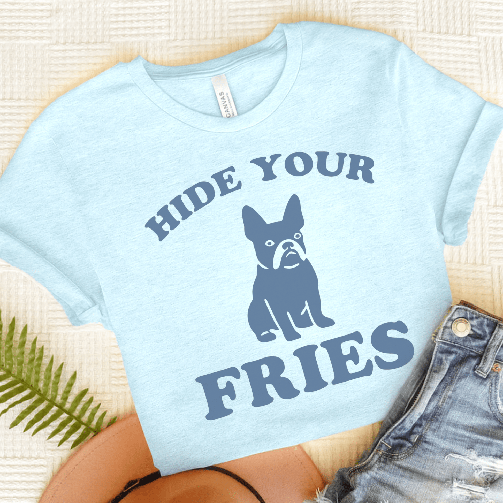 Printify T-Shirt Heather Ice Blue / S Black French Bulldog Fries TShirt