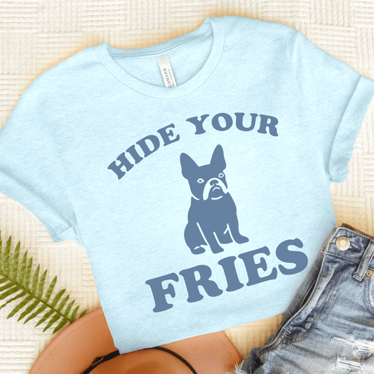 Printify T-Shirt Heather Ice Blue / S Black French Bulldog Fries TShirt