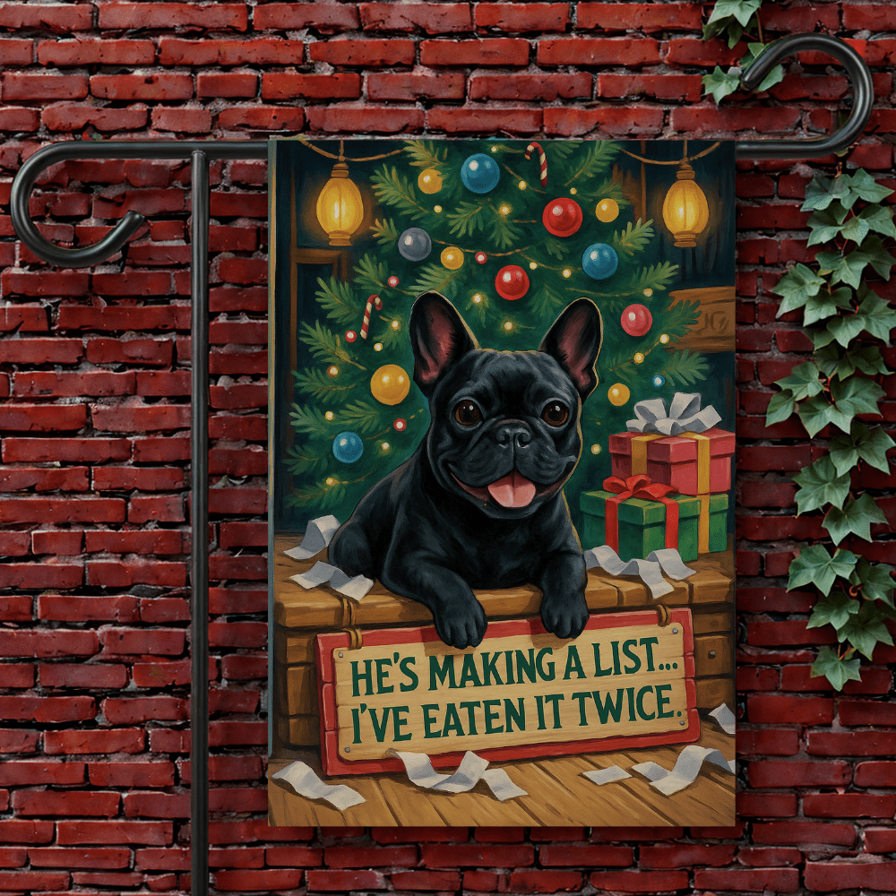 Black French Bulldog Funny Christmas Flag 12'' × 18''