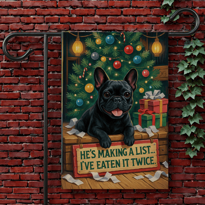 Black French Bulldog Funny Christmas Flag 12'' × 18''