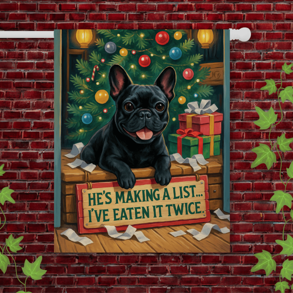 Black French Bulldog Funny Christmas Flag 24.5'' × 32''