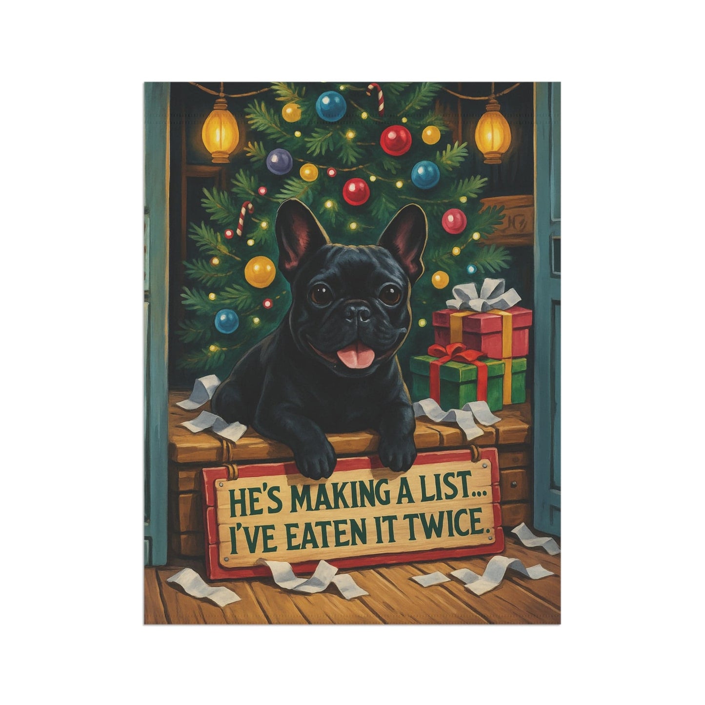 Black French Bulldog Funny Christmas Flag