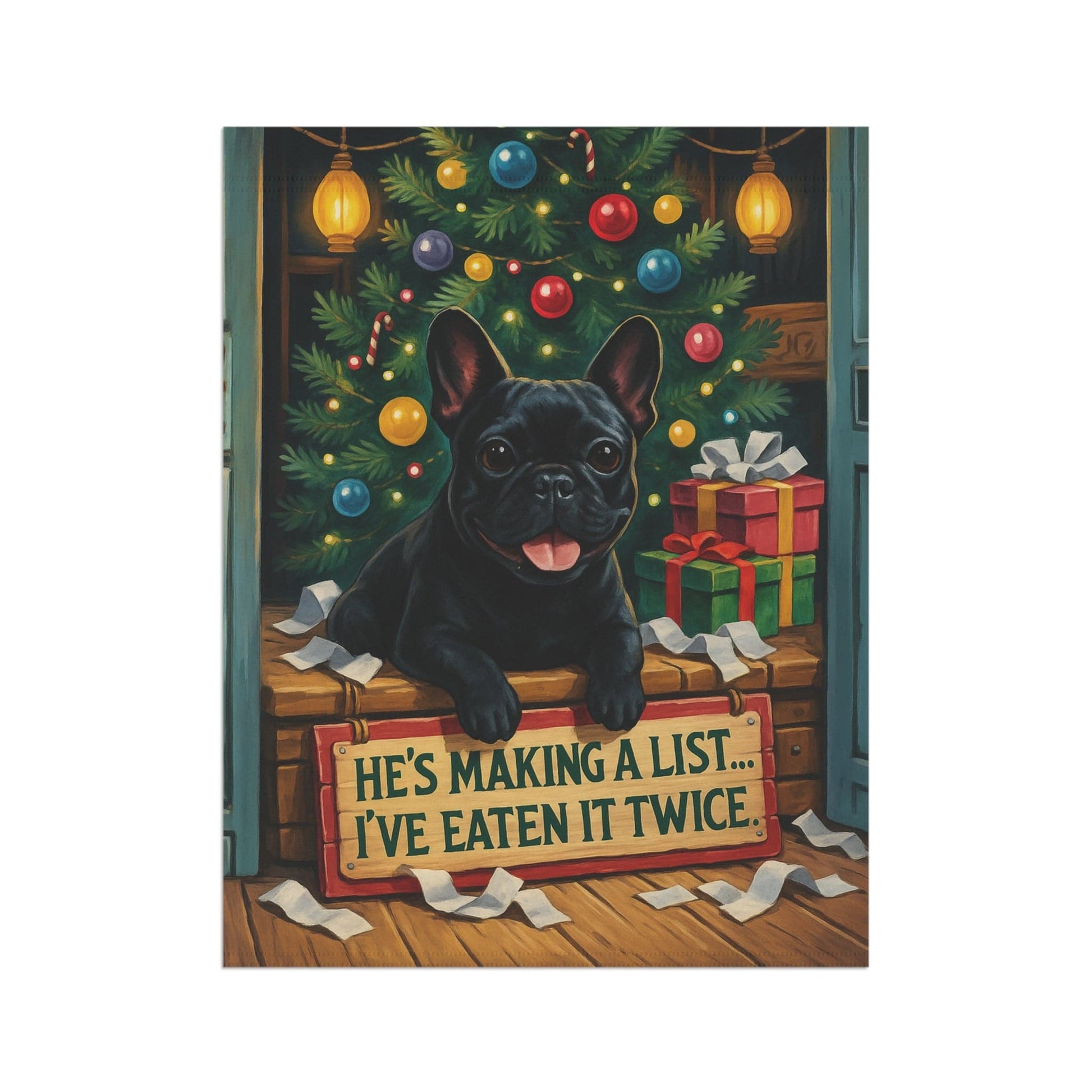 Black French Bulldog Funny Christmas Flag