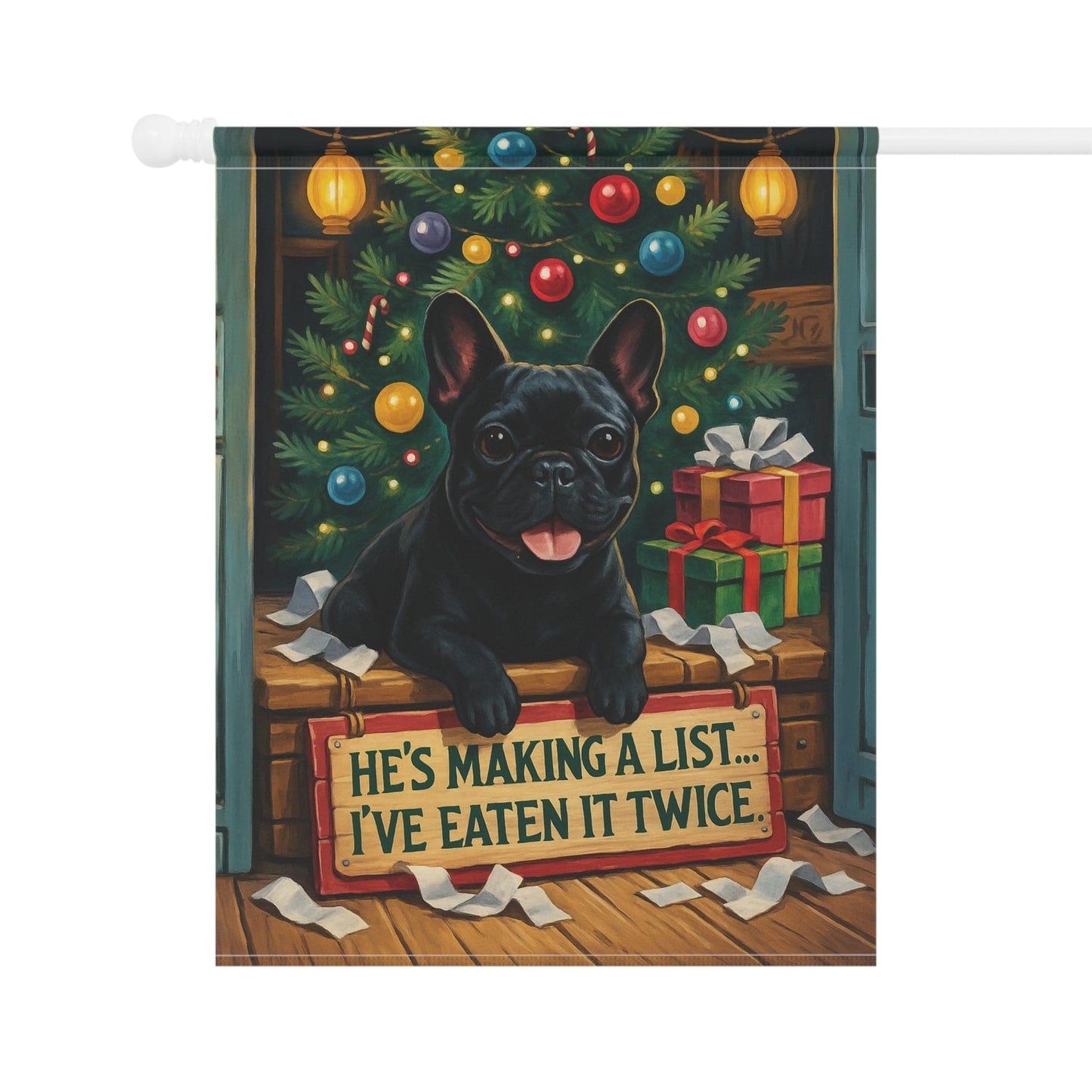 Black French Bulldog Funny Christmas Flag