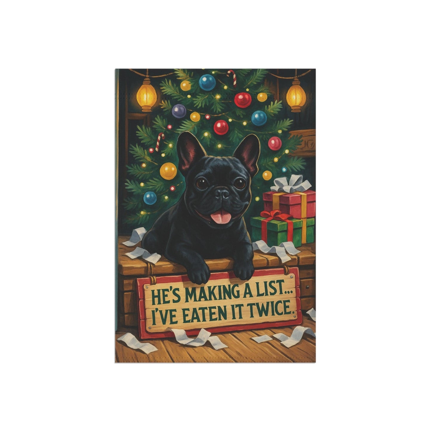 Black French Bulldog Funny Christmas Flag