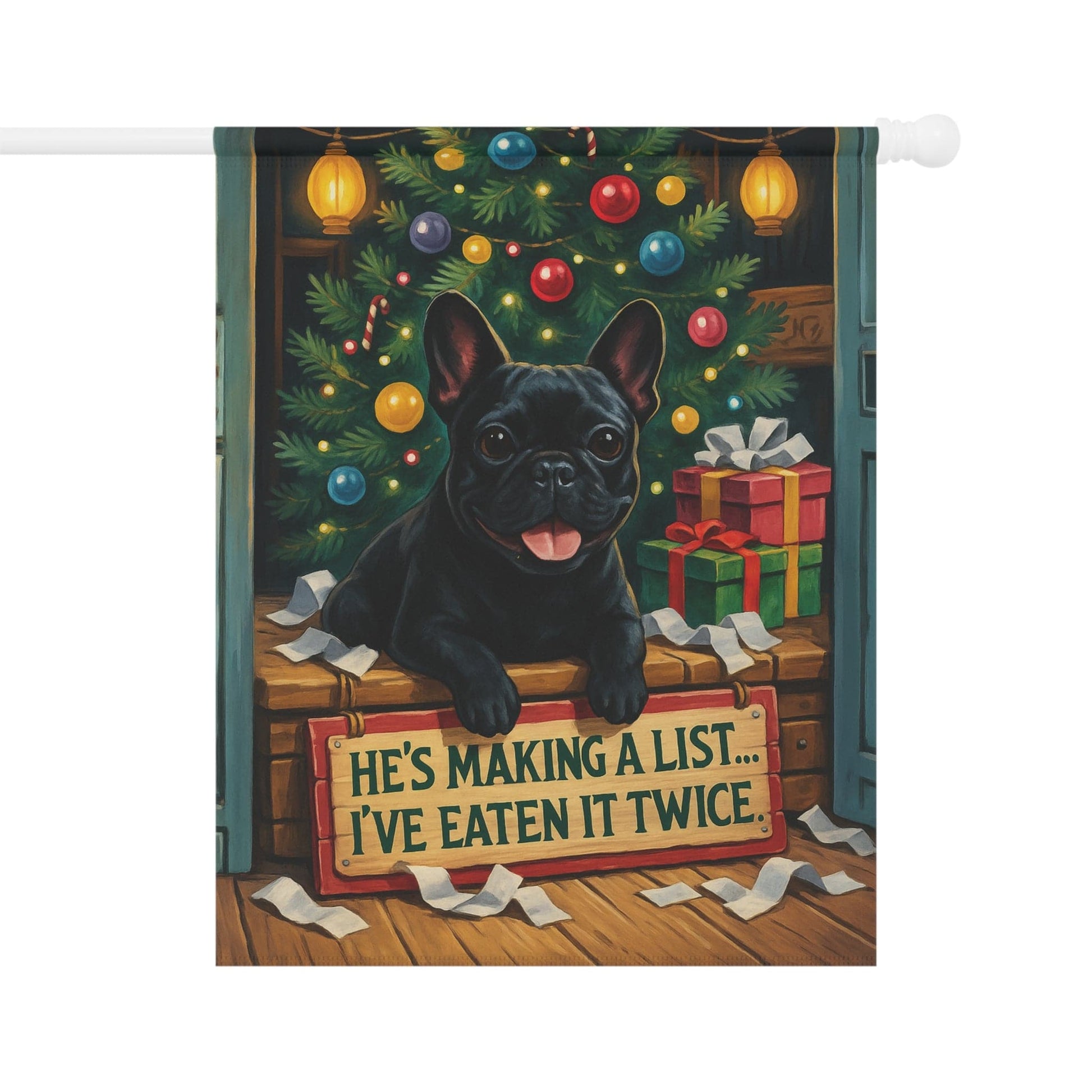Black French Bulldog Funny Christmas Flag
