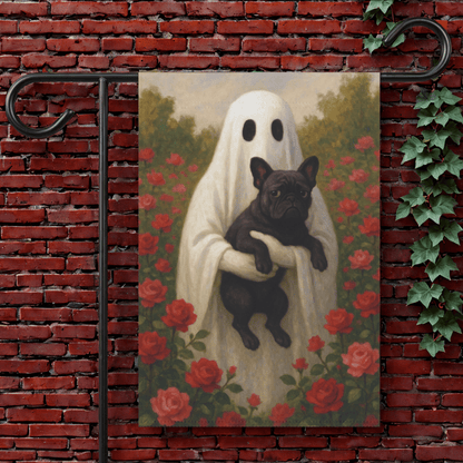 Black French Bulldog Ghostie Halloween Garden Flag 12'' × 18''