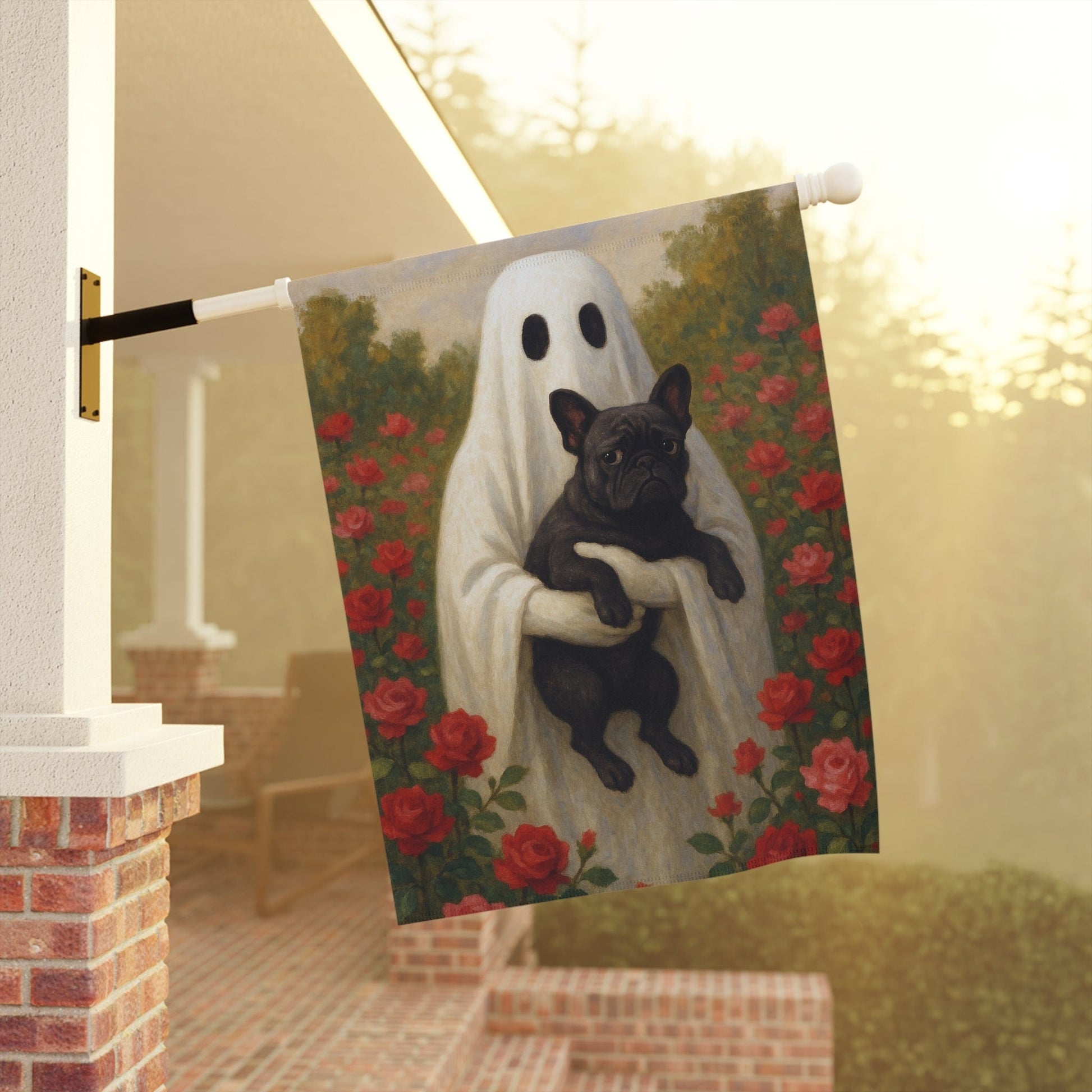 Black French Bulldog Ghostie Halloween Garden Flag