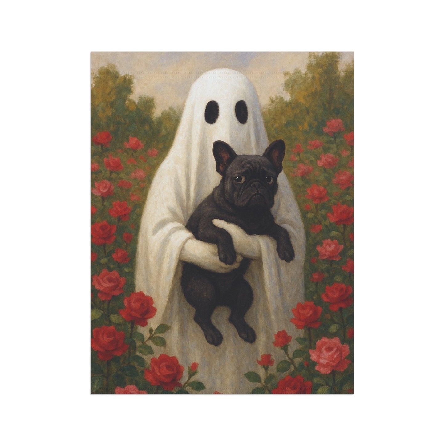 Black French Bulldog Ghostie Halloween Garden Flag
