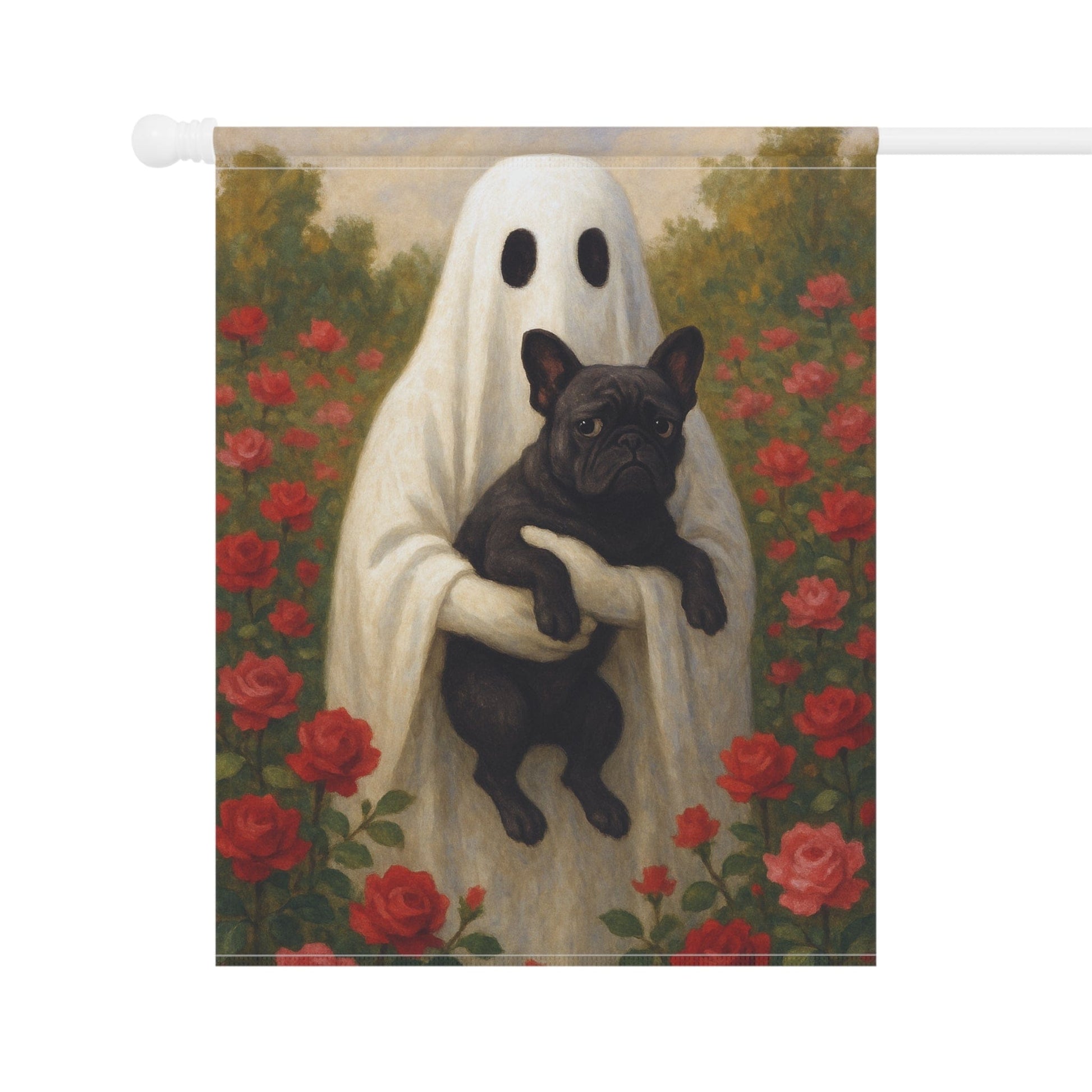 Black French Bulldog Ghostie Halloween Garden Flag