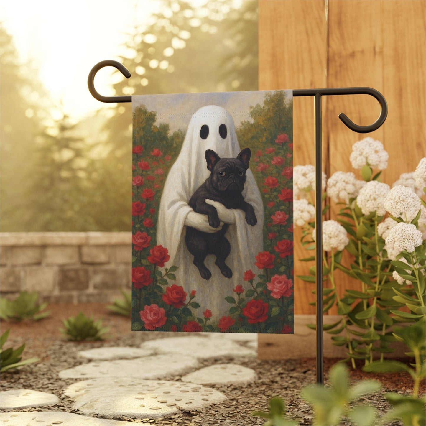 Black French Bulldog Ghostie Halloween Garden Flag