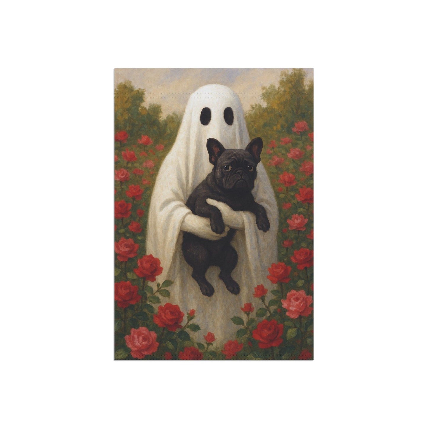 Black French Bulldog Ghostie Halloween Garden Flag