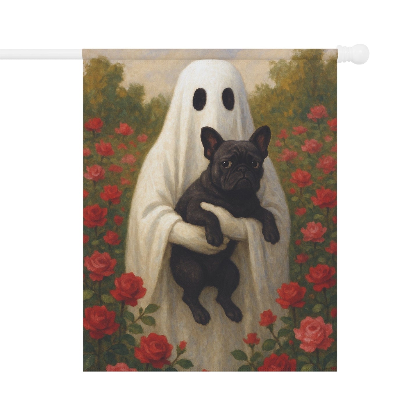 Black French Bulldog Ghostie Halloween Garden Flag