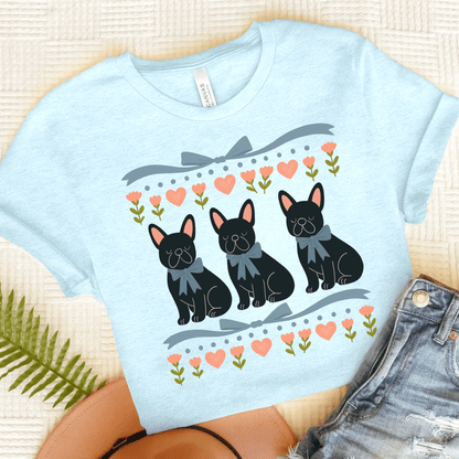 Black French Bulldog Grandma TShirt Heather Ice Blue