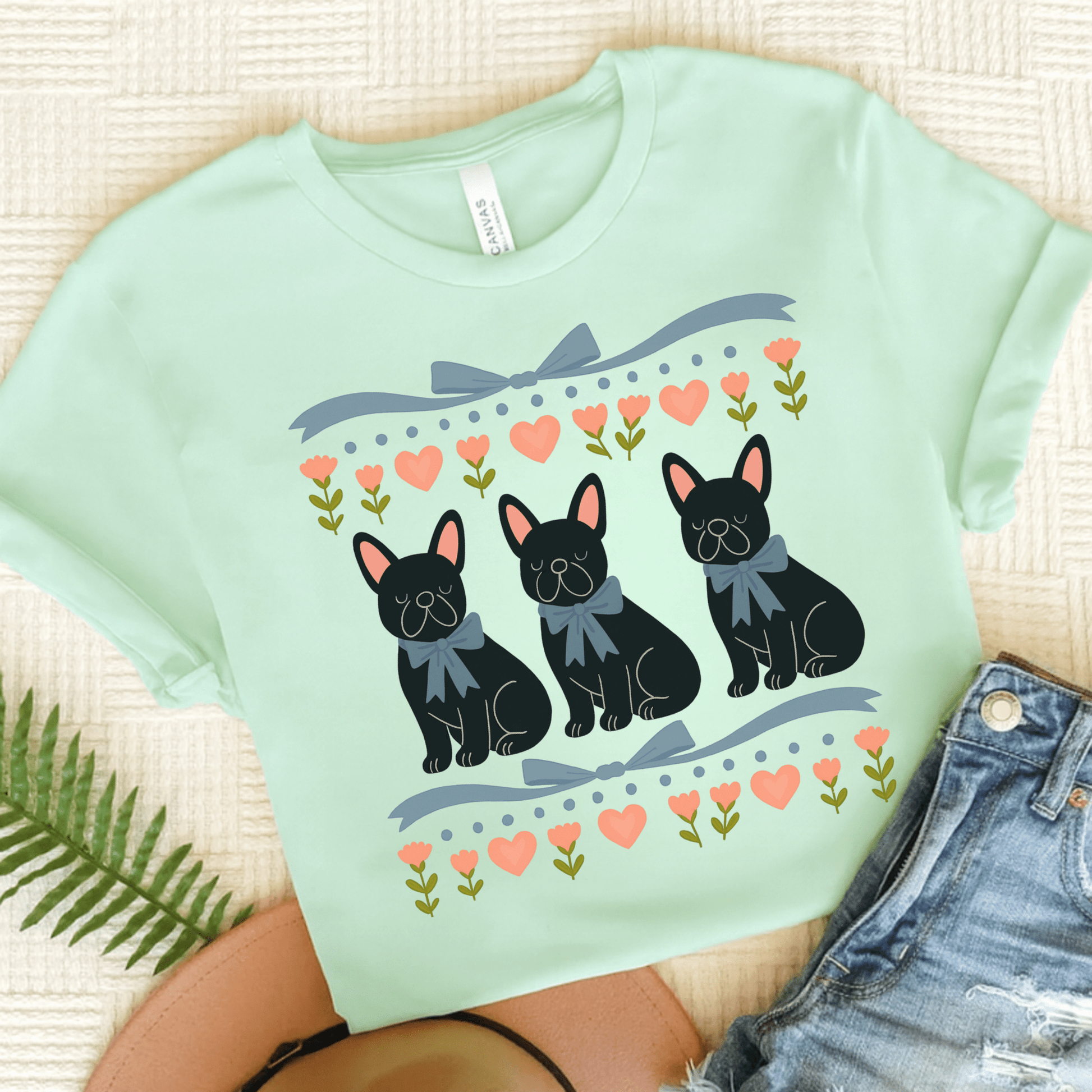 Black French Bulldog Grandma TShirt Heather Mint