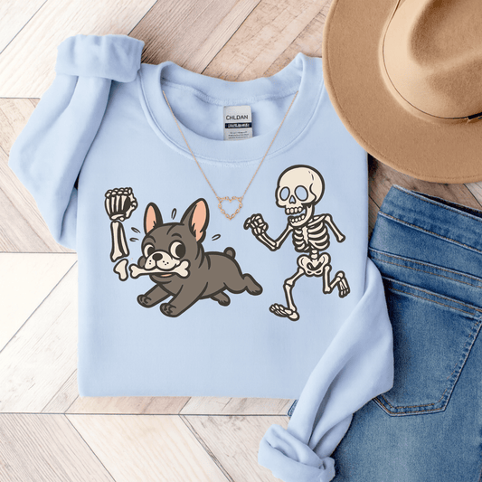 Printify Sweatshirt S / Light Blue Black French Bulldog Grave Robber Sweatshirt
