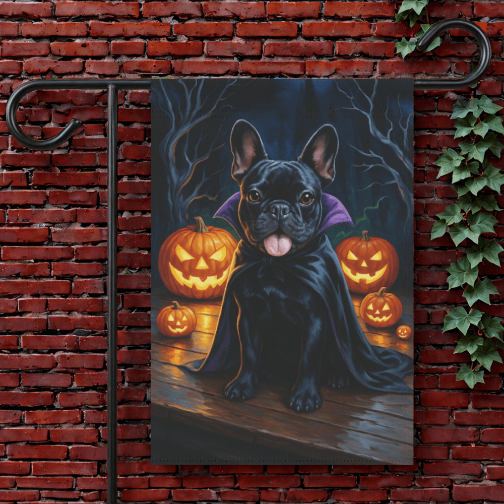 Printify Garden Flag 12'' × 18'' Black French Bulldog Halloween Garden Flag