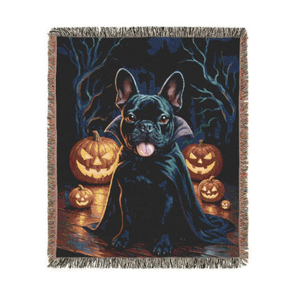 Printify Blanket Black French Bulldog Halloween Woven Blanket