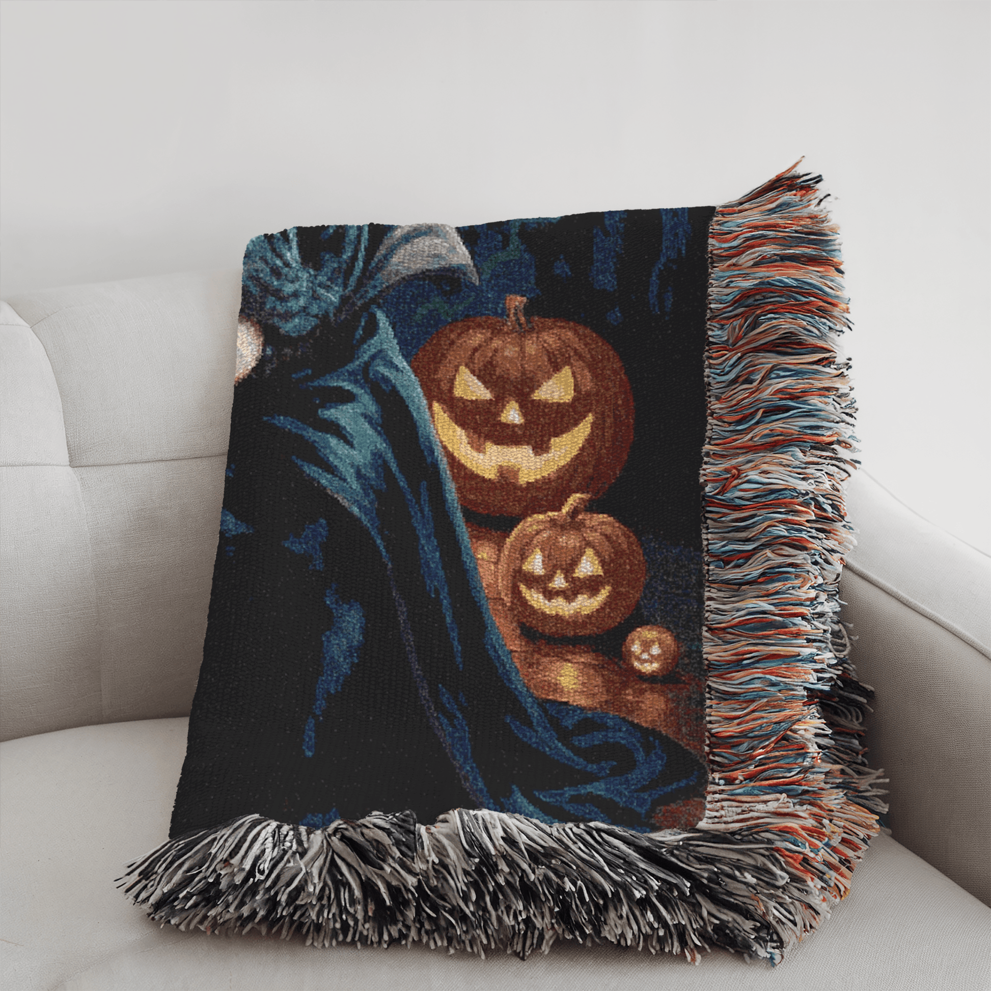 Printify Blanket Black French Bulldog Halloween Woven Blanket