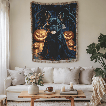 Printify Blanket Black French Bulldog Halloween Woven Blanket