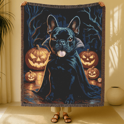 Printify Blanket Black French Bulldog Halloween Woven Blanket