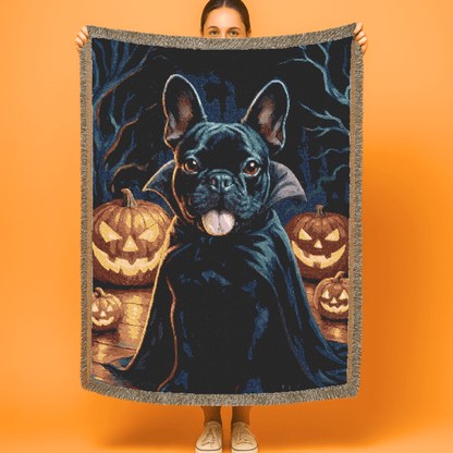 Printify Blanket Black French Bulldog Halloween Woven Blanket