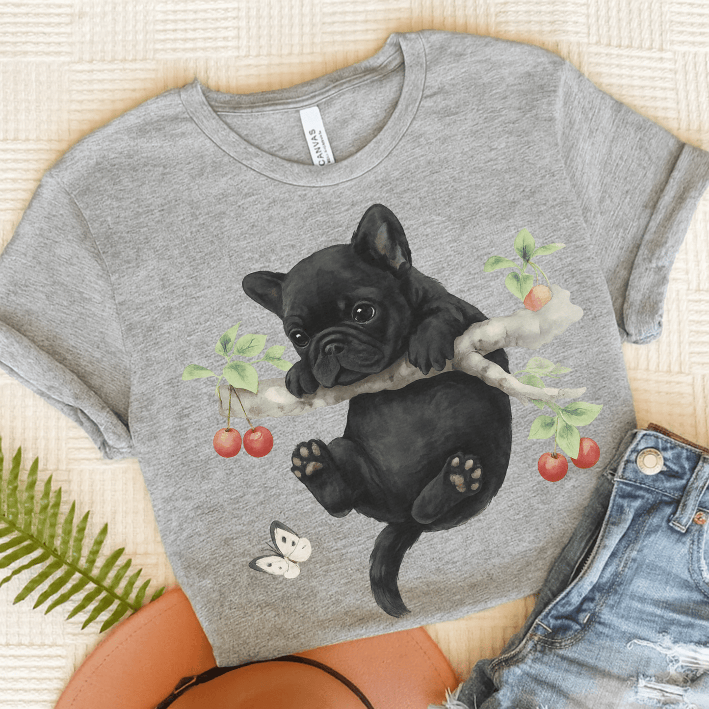 Printify T-Shirt Athletic Heather / S Black French Bulldog Hang In There Tshirt