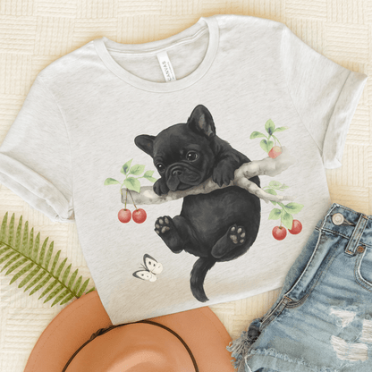 Printify T-Shirt Ash / S Black French Bulldog Hang In There Tshirt
