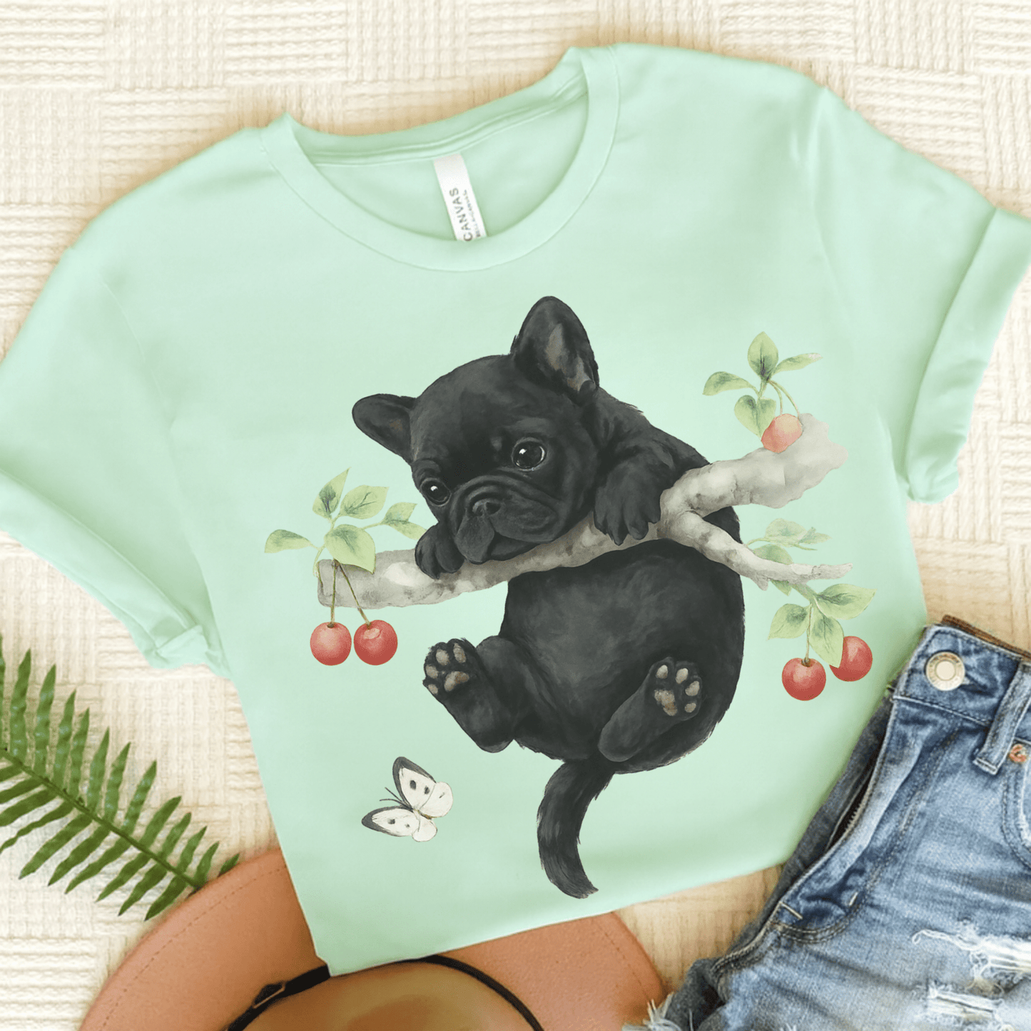 Printify T-Shirt Heather Mint / S Black French Bulldog Hang In There Tshirt