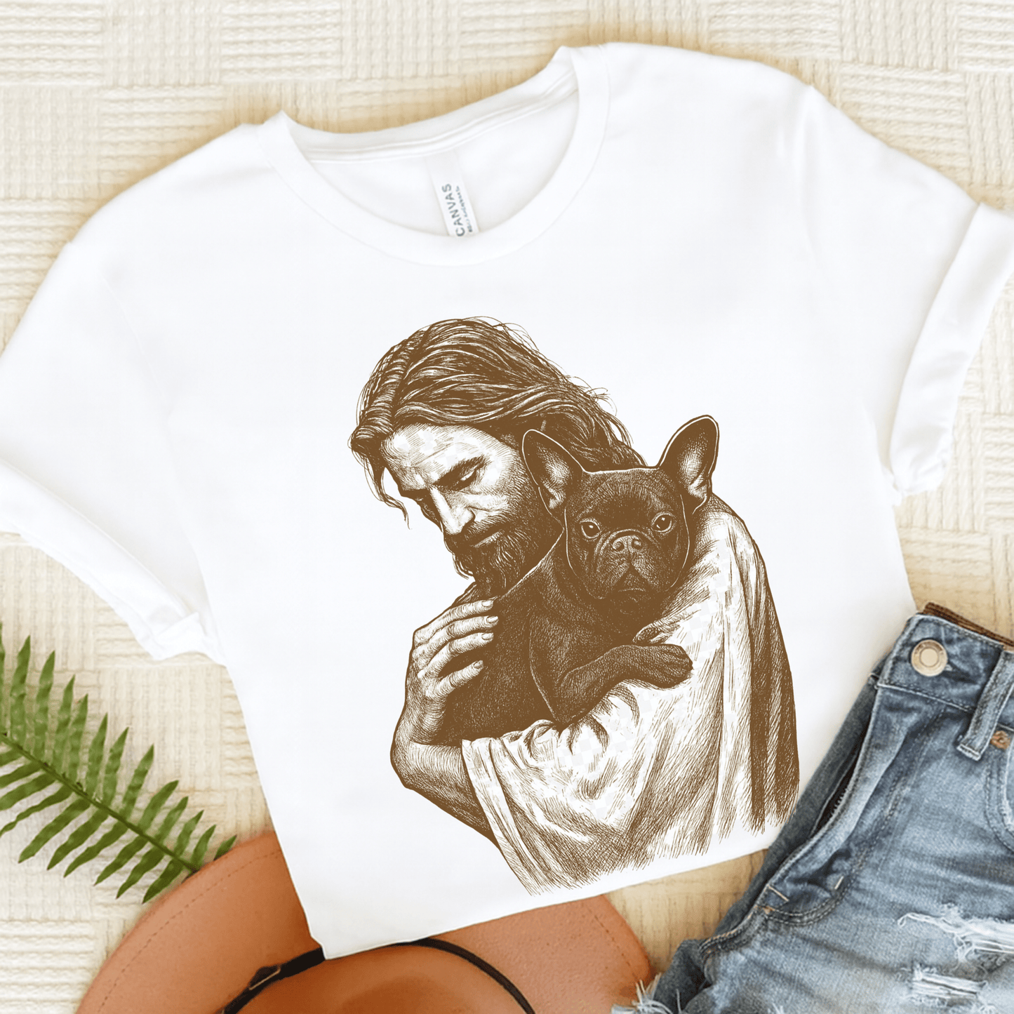 Black French Bulldog Jesus TShirt White