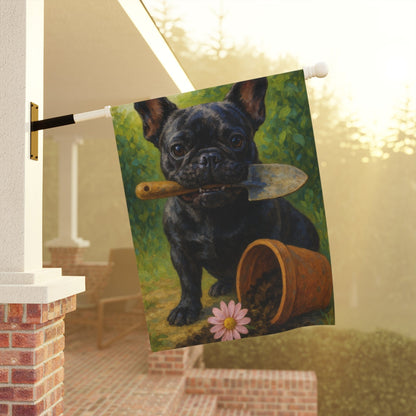 Black French Bulldog Little Gardener Garden Flag