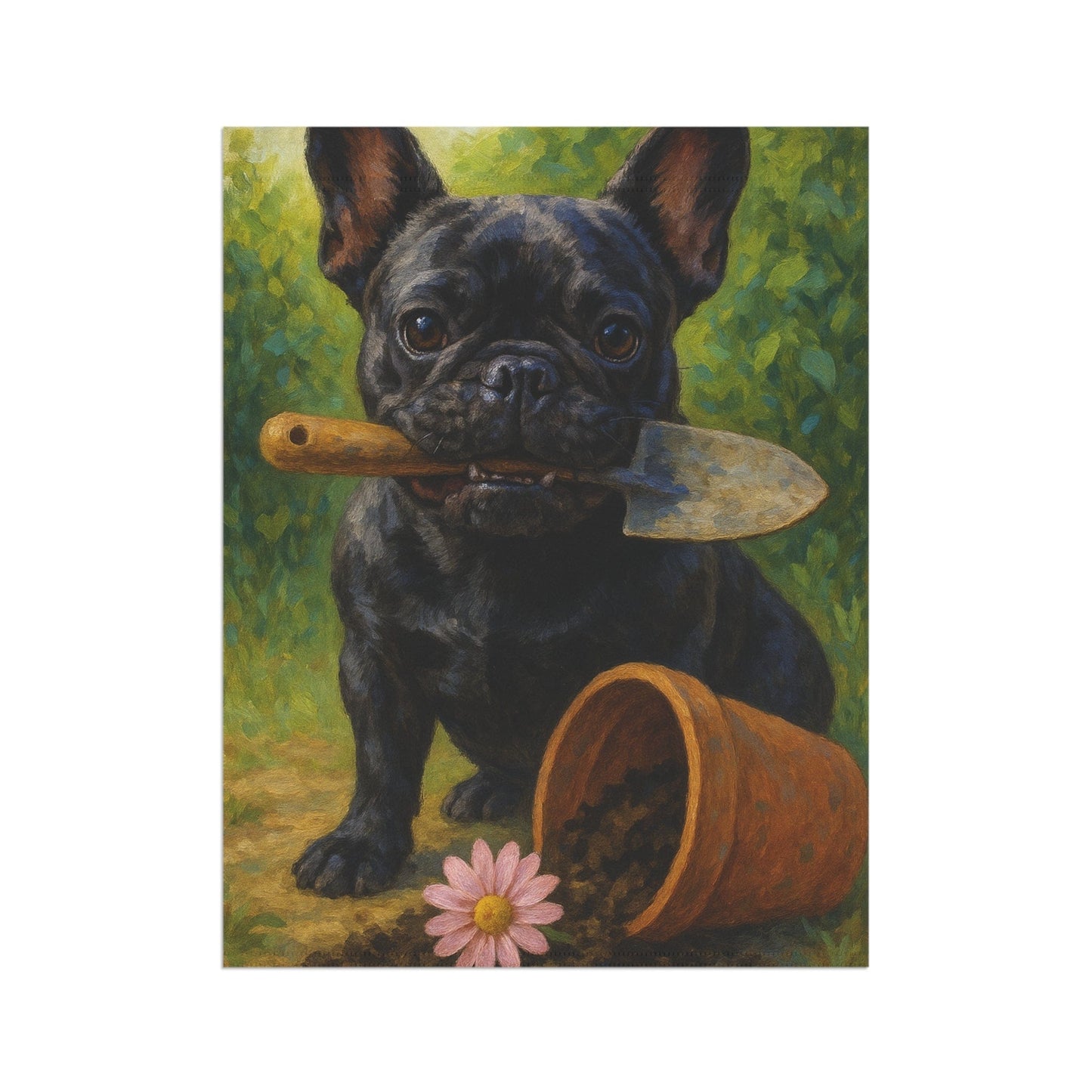 Black French Bulldog Little Gardener Garden Flag