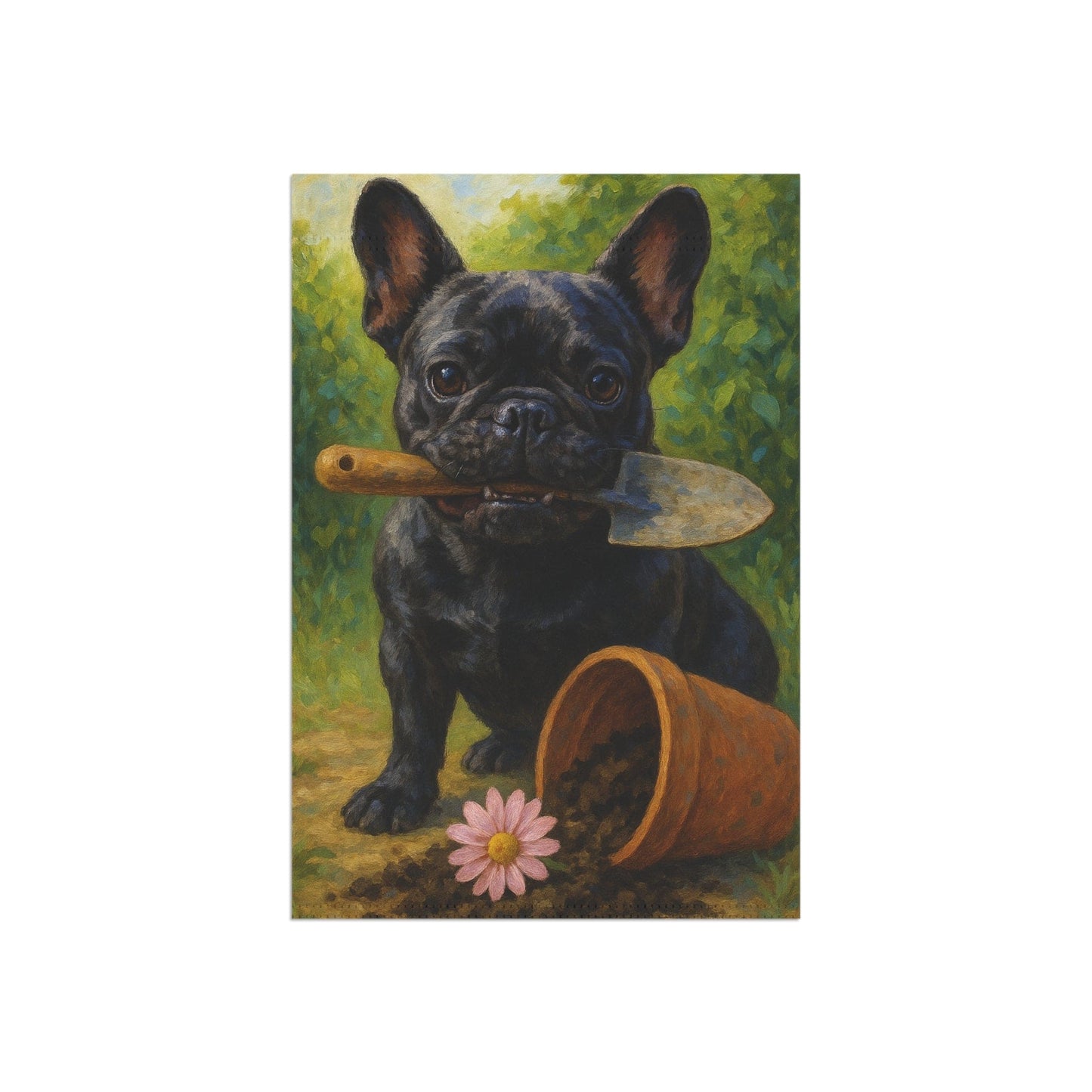 Black French Bulldog Little Gardener Garden Flag
